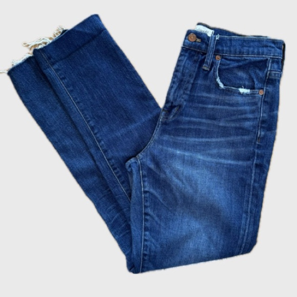 Madewell High Rise Slim Boy Jean Distressed Dark Wash